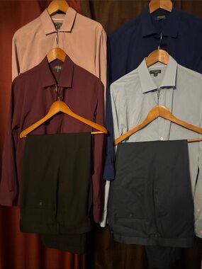 Madison Mens Dress Shirt Lt Blue, Navy, Maroon, and Tan w/ BLK & Blue Pants